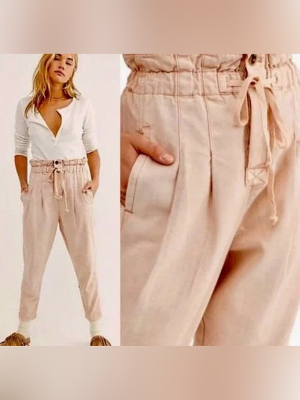 Free People Margate Pleated High Rise Paperbag Relaxed Trouser Pants Medium